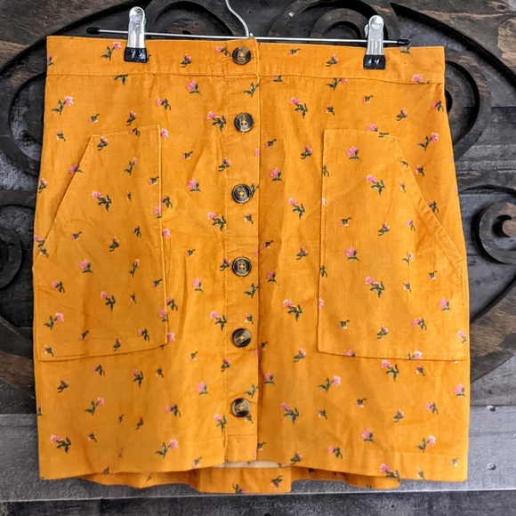 Corduroy Floral Mini Skirt Honeycore Garden Hipster Grunge Cottagecore - Picture 2 of 14